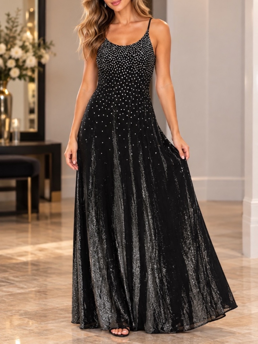 Jump Formal Dress Womens Size 5/6 Black Sparkly Sleeveless Maxi Party Wedding